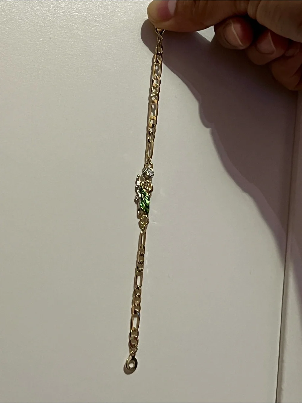 Gold-Tone Saint Charm Bracelet with Green Enamel
